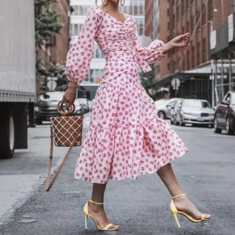 Zara belted tiered floral print midi skirt